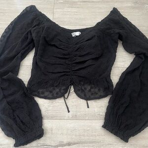 Hollister Black Ruched Tie Front Long Sleeve Blouse